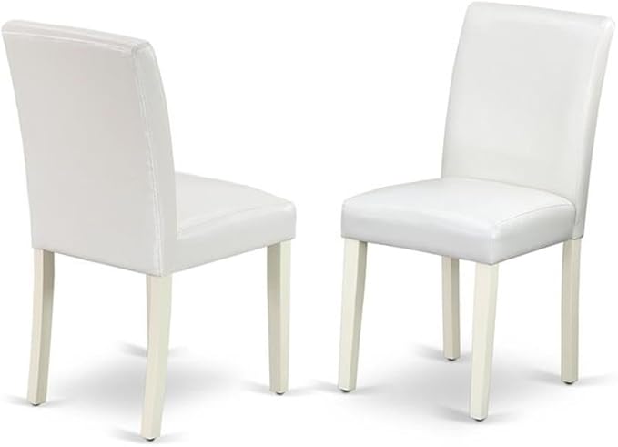 East West Furniture X077AB264-7 7 Piece Dining Room Table Set Consist of a Rectangle Dining Table with X-Legs and 6 White Faux Leather Upholstered Parson Chairs, 40x72 Inch, Multi-Color