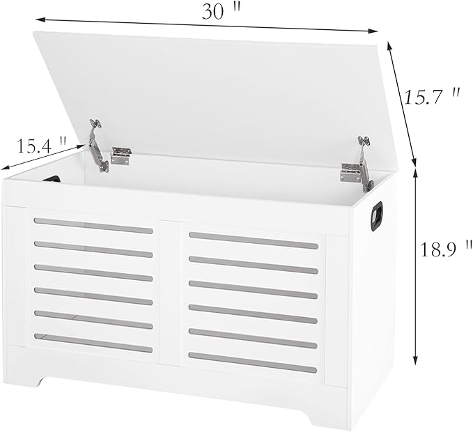 DINZI LVJ Storage Chest, Flip-top Wooden Toy Box Organizer with 2 Safety Hinges, Entryway Shoe Bench, Good Ventilation, Storage Bench for Living Room, Bedroom, Easy Assembly, White