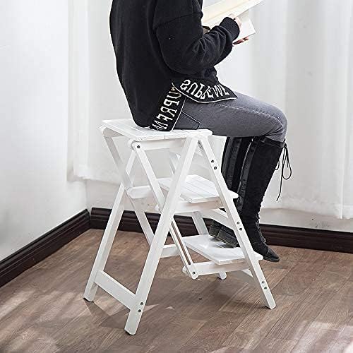 KINGBO Step Stool for Adults/Step Ladder/Counter Chair, 3-Step Folding Portable Wooden Step Stool, Anti-Slip & Lightweight (Nut - Brown)