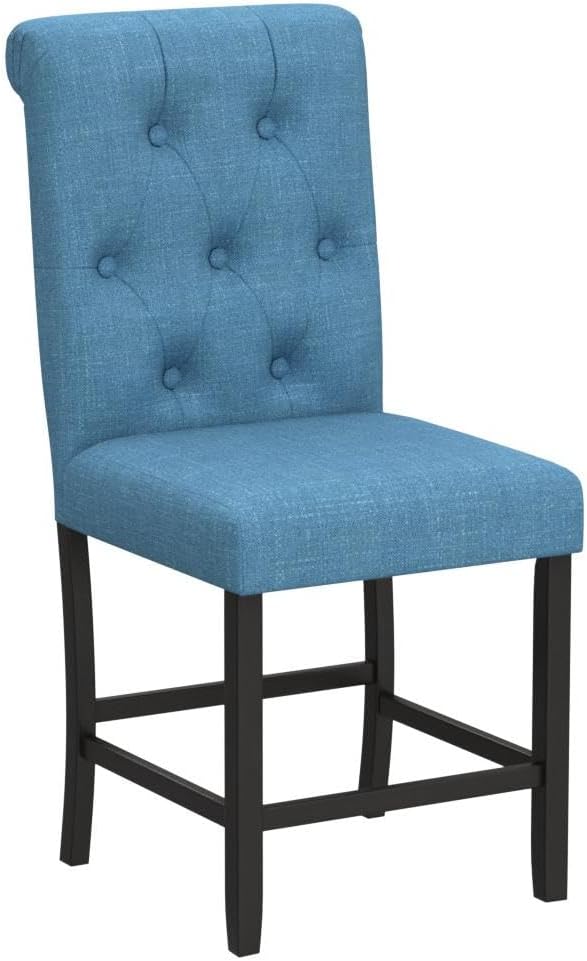 Roundhill Furniture Hendley Solid Wood Tufted Counter Height Stools, Set of 2, Blue