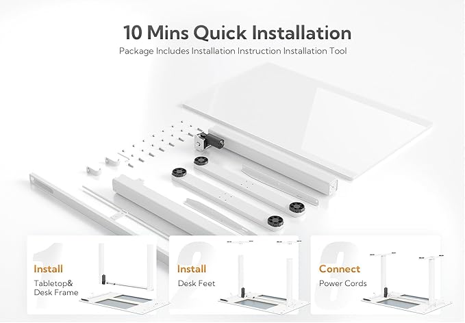 Claiks Small Glass Standing Desk, 35x20 Inch Electric Standing Desk Adjustable Height Quick Install for Computer Workstations, Super White