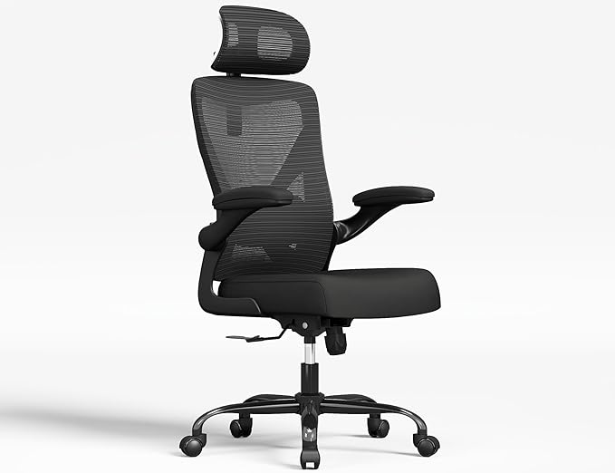 Ergonomic Office Chair - Mesh Desk Chair with Adjustable Lumbar Support High Back Computer Gaming Chairs - Big and Tall Office Chairs Adults, Comfortable for Long Hours, Black