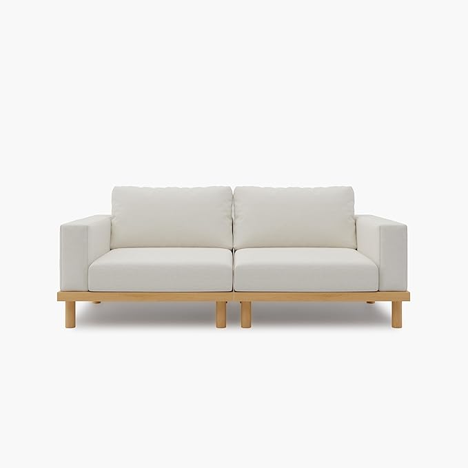 Acanva Minimalist Modular Sectional Sofa for Living Room, Wide & Deep Seat Convertible Furniture Set with Metal Frame and Movable Covers, Loveseat, Off White