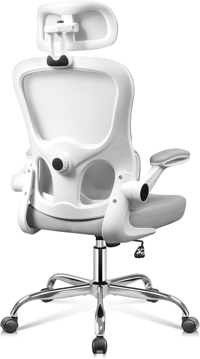 DEVAISE Office Chair, Breathable White Mesh Elegance with Ergonomic Comfort for Professionals & Gamers