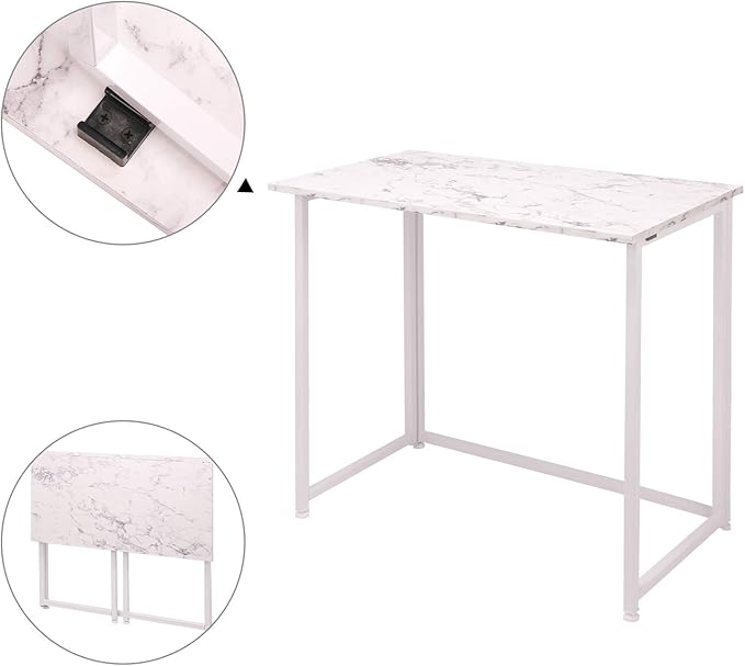 Leopard Outdoor Products Folding Computer Desk for Small Spaces, Space-Saving Home Office, Foldable Laptop Table, Writing Desk, Compact Study Reading Table (Marble White)