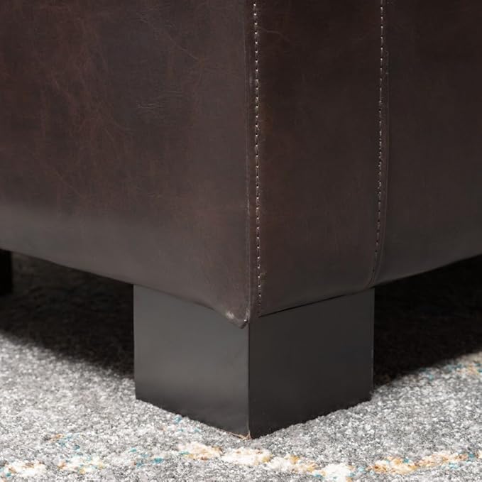 Ball & Cast 50.8" Upholstered PU Storage Ottoman with Tufted Waffle Stitch,End Bench w/Uses Pressure Hinges and Wood Legs,Entryway Footrest Stool for Living Room & Bedroom,Brown