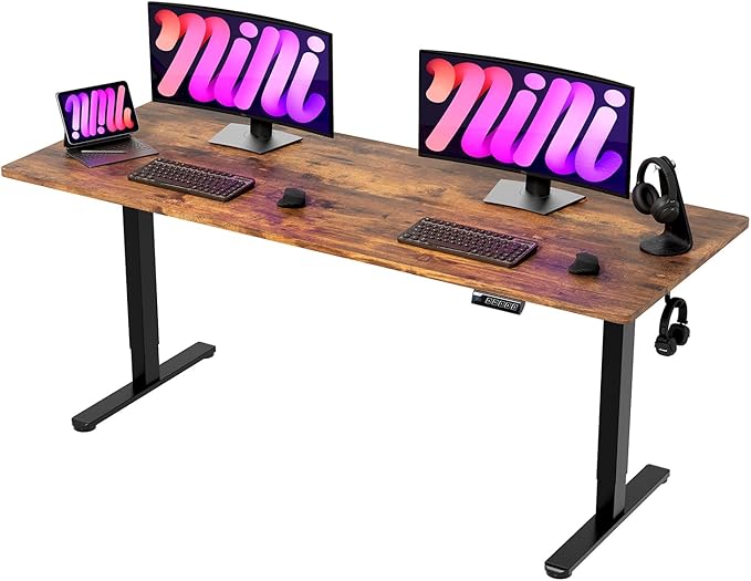 Monomi Electric Standing Desk, 79 x 31.5 inches Height Adjustable, Ergonomic Home Office Sit Stand Up Desk with Memory Preset Controller (Rustic Brown Top/Black Frame)