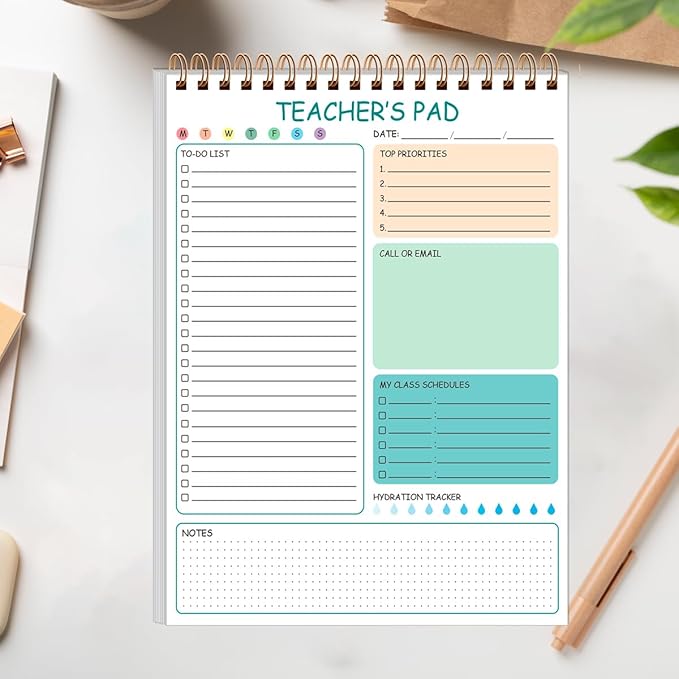 Teacher Notepad - A4 Teacher To Do List Notepad, Spiral Checklist Notebook Organizer for Teachers Notes Task Appointment, Teacher Appreciation Gifts, 8'' x 11'', Green