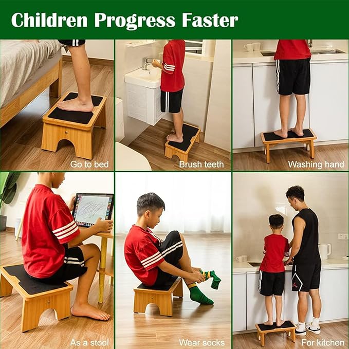 StrongTek Step Stool for Kids Adults, Portable Step Ladder with Non-Slip Surface, 7.5" One Step Stool for Bedroom, Bathroom, Wooden Bedside Step Stool for High Beds, 300lbs Capacity