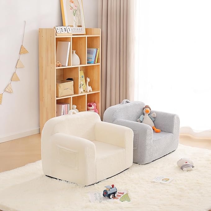 Toddler Chair Plush Couch, Comfy Kids Sofa Lounger for Bedroom, Convertible Couch for Girls & Boys, Reading Chair