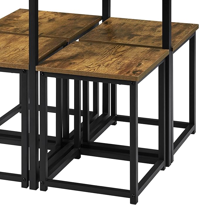 Yaheetech Industrial Dining Table Set for 4 Compact Kitchen Table and 4 Stools Space Saving Home Furniture for Small Space, Rustic Brown