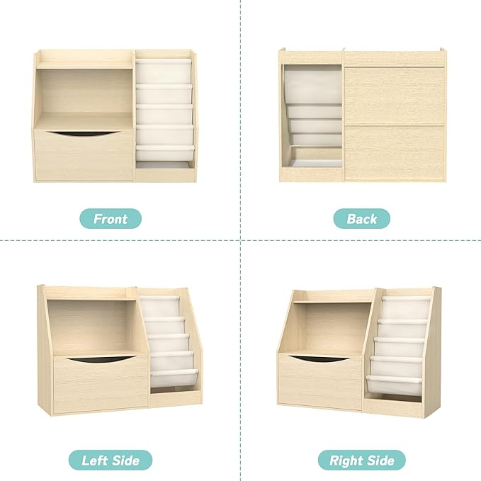 TOETOL 2 Tier Kids Bookshelf and Book Storage,4 Sling Toddler Bookshelf, Storage Boxes Book Shelf & Organizer for Nursery Playroom Classroom Library Bedroom Natural Wood