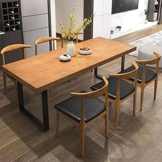 Stylish Modern Minimalist Solid Wood Dining Table with Sturdy Metal Base – Easy Assembly, Versatile Design for Dining Rooms, Living Rooms, and Offices