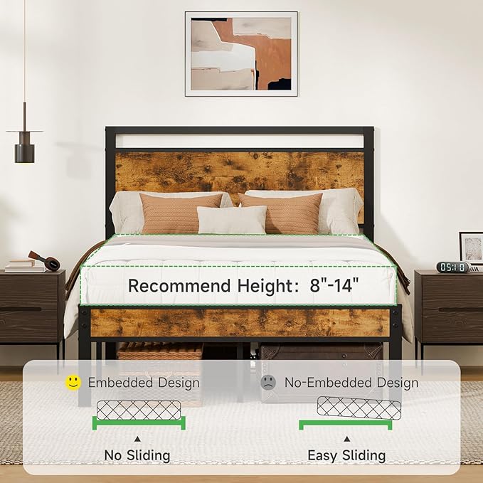 Z-hom Upgraded Full Size Bed Frame, Heavy Duty Metal Sturdy Full Bed Frame with Modern Wood Headboard & Footboard, Stable Platform Bed Furniture Bed Storage, No Noise, No Box Springs, Vintage Brown