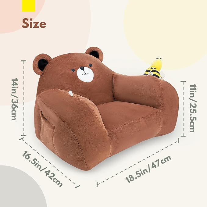 Lovvie & Joy Toddler Sofa Chair, Soft Toddler Kids Chair with Learning Toy Phone,Cloth Book and Rattle Toy,Toddler Chair Couch for Boys and Girls Ages 1+ Years Bear