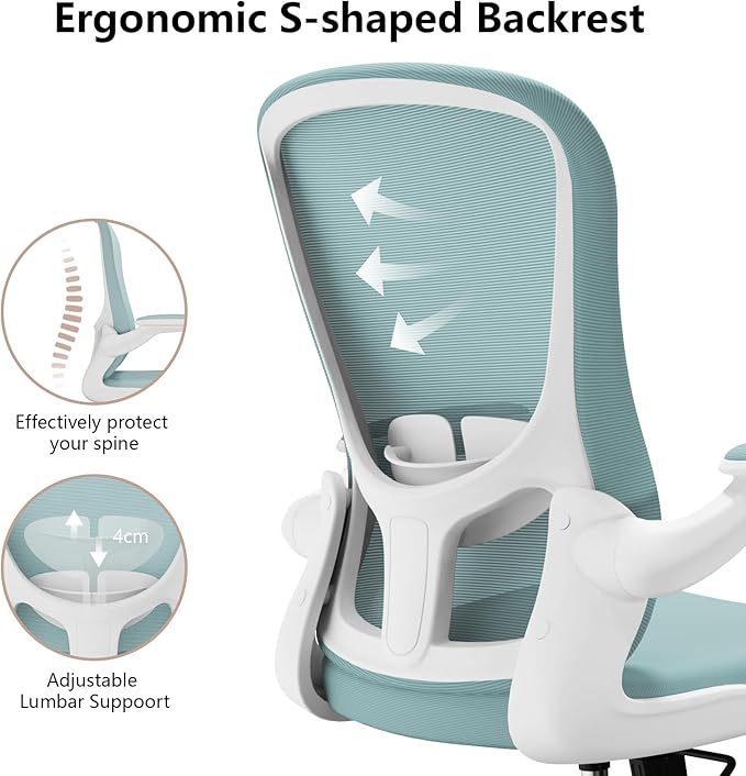 Ergonomic Office Chair, Comfort Swivel Home Office Task Chair, Breathable Mesh Desk Chair, Lumbar Support Computer Chair with Flip-up Arms and Adjustable Height