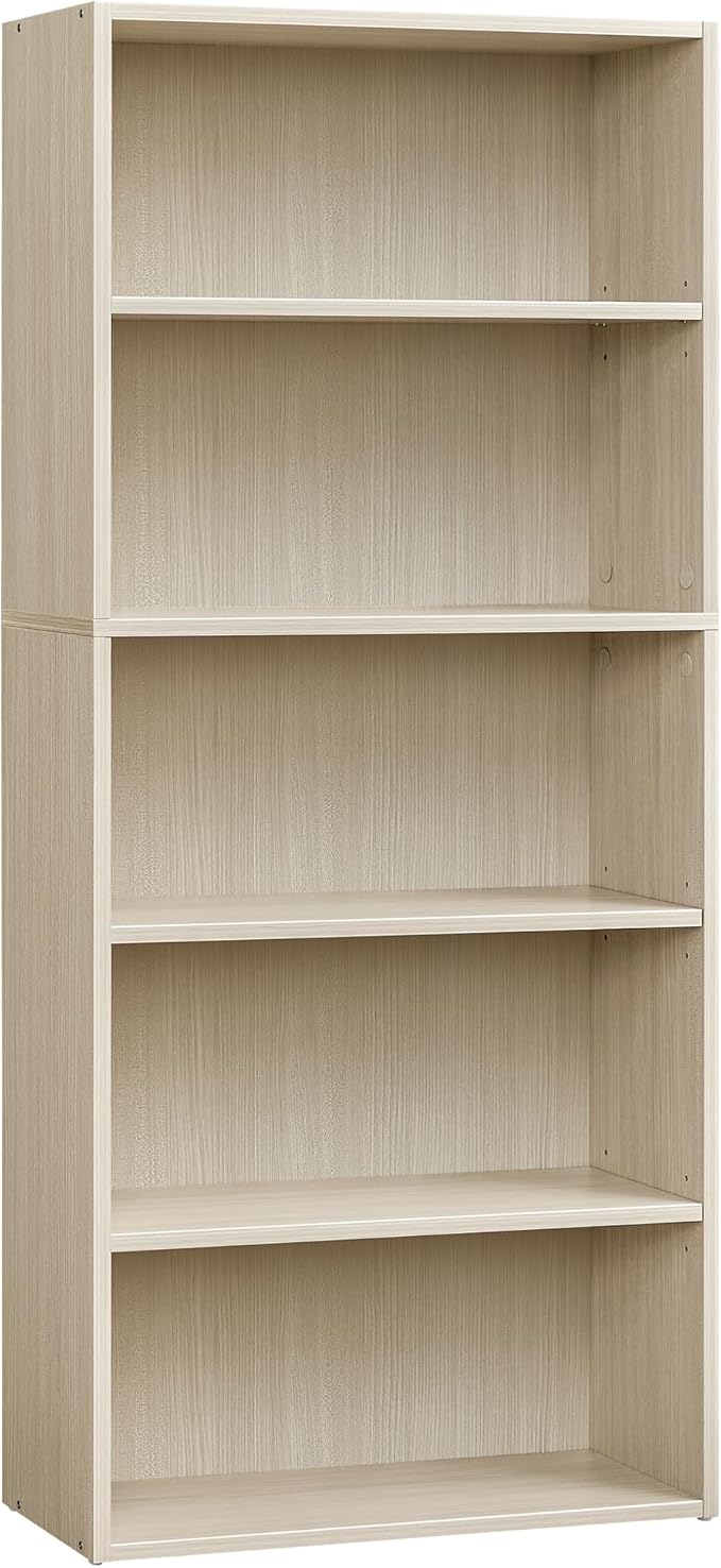 VASAGLE Custos Collection - Bookshelf, 5-Tier Bookcase, Book Shelf, Open Storage Shelf, 9.4 x 23.6 x 52.8 Inches, for Living Room, Home Office, Dinning Room, Natural Beige ULBC165L01