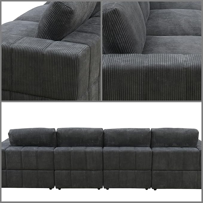 L Shaped Sectional Couches for Living Room, Modular Sectional Couch with Ottoman & Chaise, Modern Lounge Living Room Furniture Sofa for Adults, Dark Grey