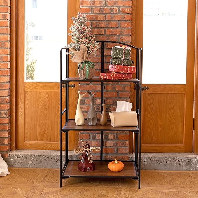 Crofy No Assembly Folding Bookshelf for Living Room, 3 Tier Black Collapsible Book Shelf for Home Office, Portable Bookcase Storage Organizer