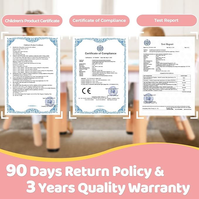 FUNLIO Kids Table and 4 Chairs Set, Height Adjustable Toddler Table and Chair Set for Ages 3-8, Easy to Wipe Arts & Crafts Table, for Classrooms/Daycares/Homes, CPC & CE Approved (5-Piece Set) - Pink
