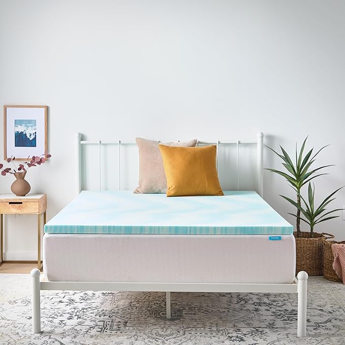 Linenspa 2 Inch Gel Swirl Memory Foam Mattress Topper – Cooling Gel Infused – Pressure Relieving Bed Topper - Mattress Pad – CertiPUR Certified - Queen Size