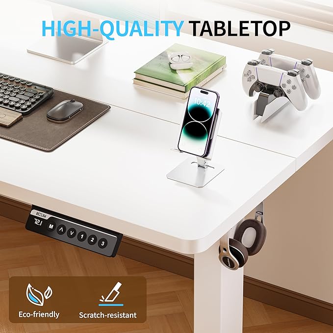 BIZUM Electric Standing Desk, 55x24 inches Height Adjustable Desk, Sit to Stand Desks Memory Gaming Computer Workstation for Home Office, White