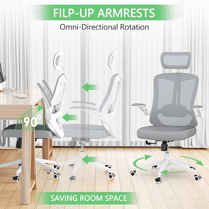Mesh Office Executive Chair High Back Adjustable Home Desk Chair, Swivel Computer Managerial Chair with Lumbar Support (Grey)