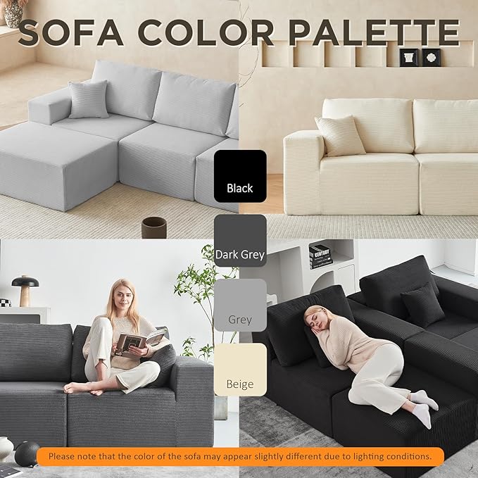 INGEROOM 79" Cloud Couch, Loveseat Sofa with Deep Seat, Modern Plush Corduroy Small Couch for Living Room Bedroom(Gray)