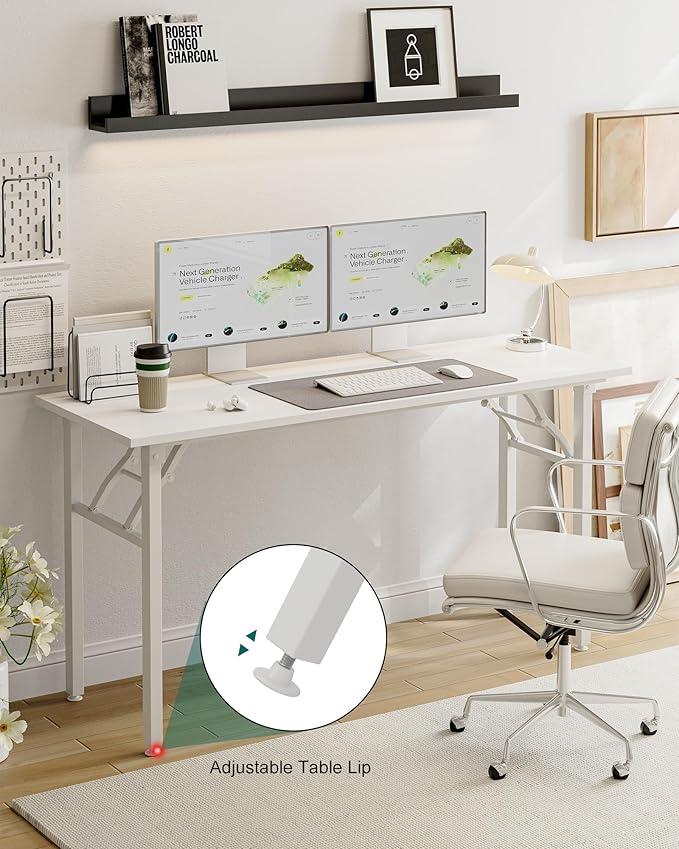 Frylr Small Folding Computer Desk – Portable 55.1 Inch Foldable Laptop Table, Collapsible and Compact for Easy Storage and Fast Setup, Lightweight for Small Spaces, Craft and Study Use, White