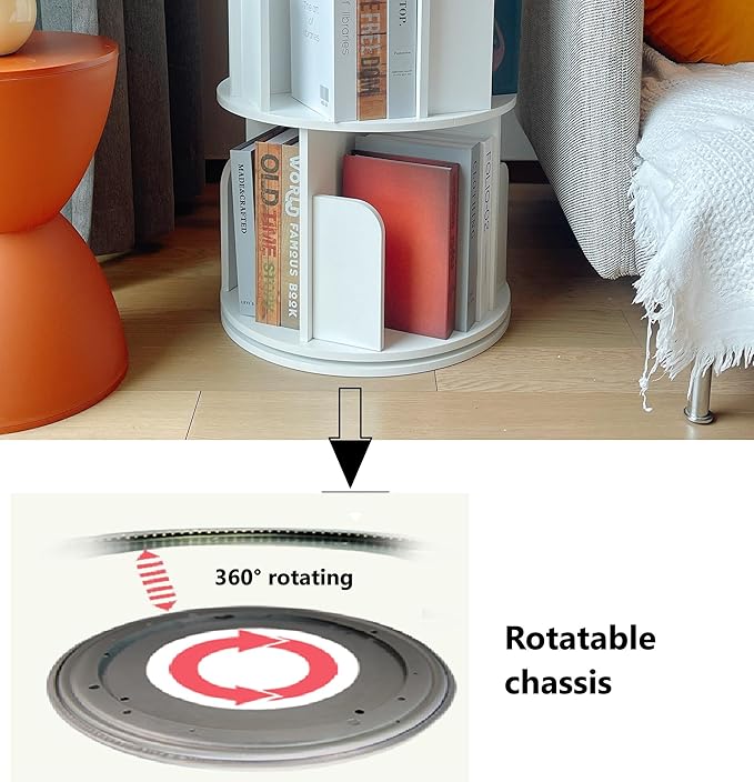 Heehee Rotating Bookshelf 360 Display Floor Standing Bookcase Storage Rack for Kids&Adults Multi-Functional Bookshelf Organizer (White (4-Tier))