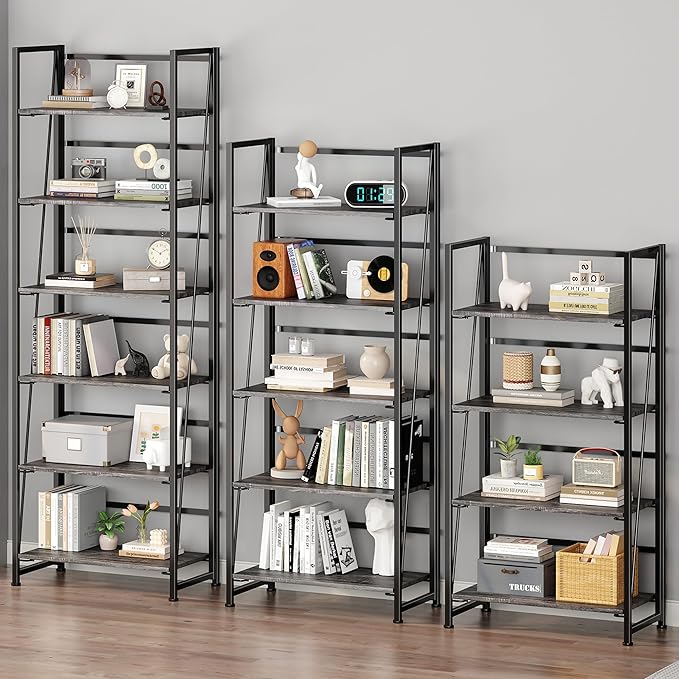 BHG Vintage Multifunctional Folding Bookshelf, No-Assembly Plant Stand Storage Rack Shelves for Home Office