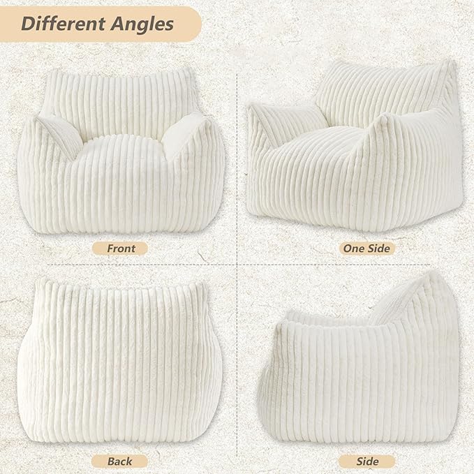 Giant Bean Bag Chairs for Adults Teens, Large Bean Bag Sofa Chairs with Filling Comfy Fuzzy BeanBag Chair with Armrests for Bedroom Living Room Reading