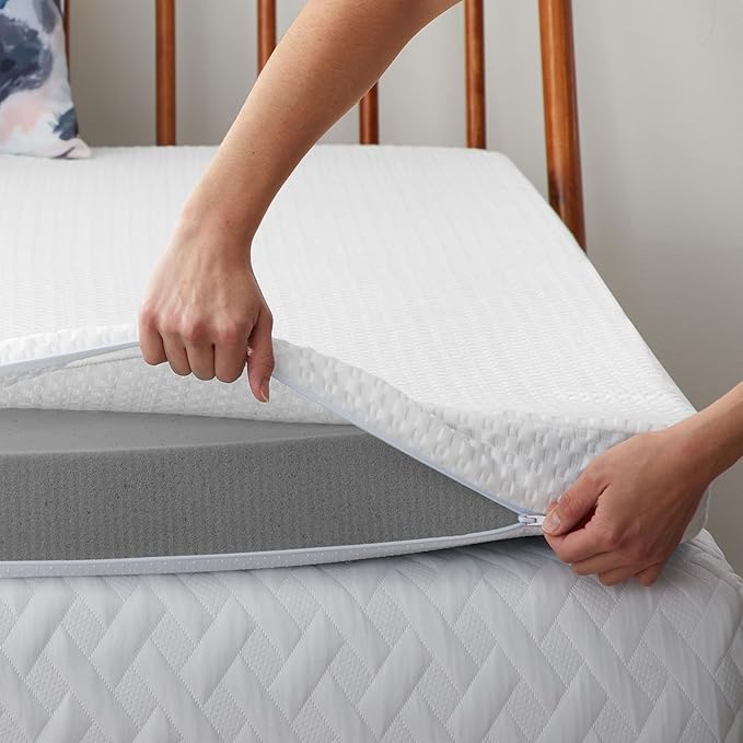 Lucid 3 Inch Bamboo Charcoal Topper and Lucid Zippered Enclosure Mattress Topper Cover, California King