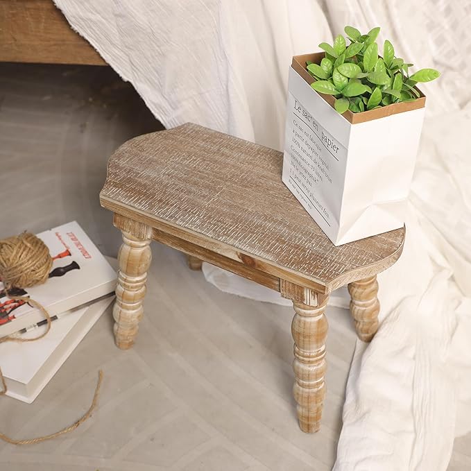 Wooden Bathroom Wood Foot Stool for Adults Kids, Bedside Step Planter Stool for Kitchen(Natural)