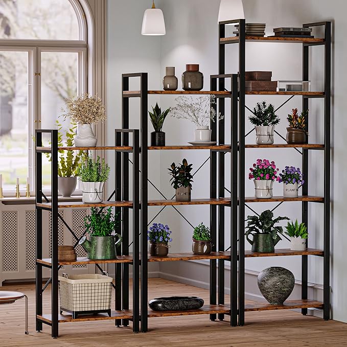 IRONCK Bookshelf 6-Tier Ladder Shelf 110lbs Display Shelf Vintage Industrial Style Bookcase for Home Office, Living Room