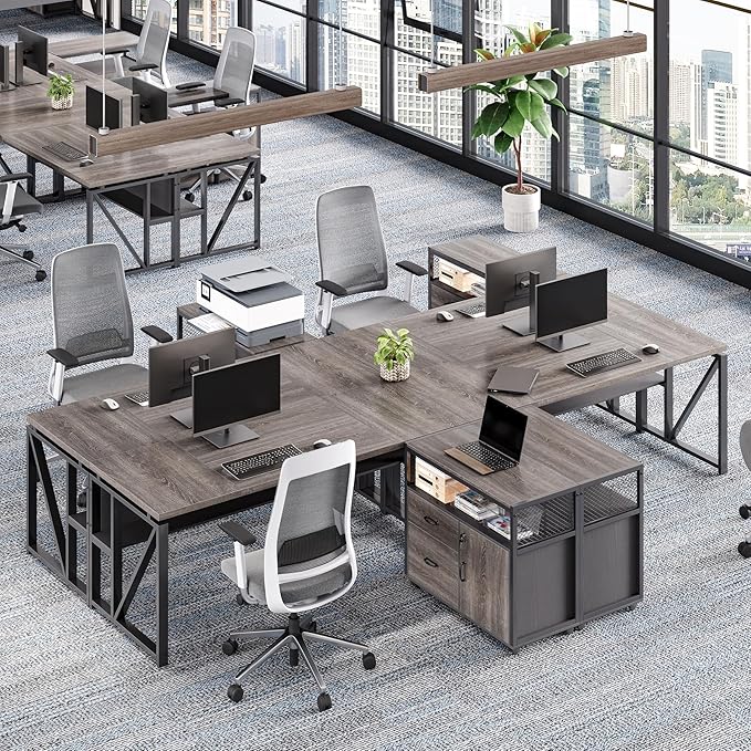 LITTLE TREE 63-Inch Office Desk with 31.5-Inch Lateral File Cabinet, Study Writing Desk Computer Desk for Home Office