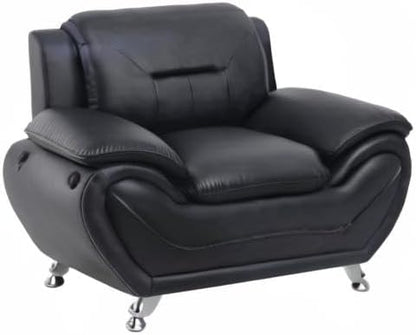 Container Furniture Direct Michael Modern Faux Leather Upholstered Stainless Steel Legs Living Room Sofa, Chair, Black