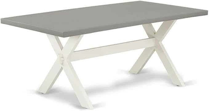 East West Furniture X097VE005-6 6 Piece Dining Room Table Set Contains a Rectangle Kitchen Table with X-Legs and 4 Grey Linen Fabric Parson Chairs with a Bench, 40x72 Inch, Multi-Color