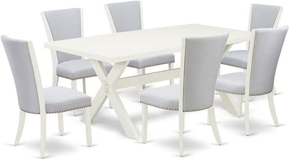 East West Furniture X027VE005-7 7 Piece Dining Set Consist of a Rectangle Dining Room Table with X-Legs and 6 Grey Linen Fabric Upholstered Parson Chairs, 40x72 Inch, Multi-Color
