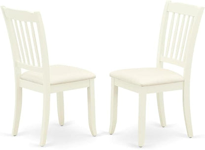 East West Furniture SUDA3-LWH-C 3 Piece Dining Table Set Contains a Round Dining Room Table with Dropleaf & Shelves and 2 Linen Fabric Upholstered Chairs, 42x42 Inch, Linen White