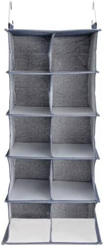 Household Essentials Hanging Cotton Blend and Plastic Closet Shoe Organizer with 10 Storage Compartments, Denim