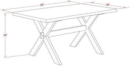 East West Furniture X696DR124-6 6 Piece Dining Set Contains a Rectangle Dining Room Table with X-Legs and 4 Black Color Linen Fabric Parson Chairs with a Bench, 36x60 Inch, Multi-Color