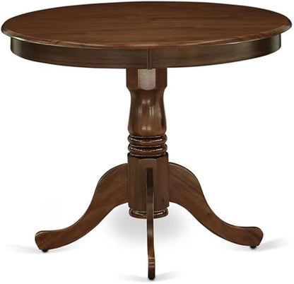 East West Furniture ANGA3-AWA-03 3 Piece Dining Set Contains a Round Dining Room Table with Pedestal and 2 Upholstered Chairs, 36x36 Inch, Antique Walnut