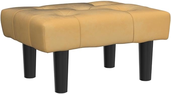 HOUCHICS Small Footstool Ottoman,Velvet Soft Footrest Ottoman with Wood Legs,Sofa Footrest Extra Seating for Living Room Entryway Office(Yellow 1PACK)