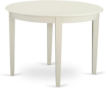 East West Furniture BOVA5-LWH-C 5 Piece Dinette Set for 4 Includes a Round Kitchen Table and 4 Linen Fabric Upholstered Dining Chairs, 42x42 Inch, Linen White