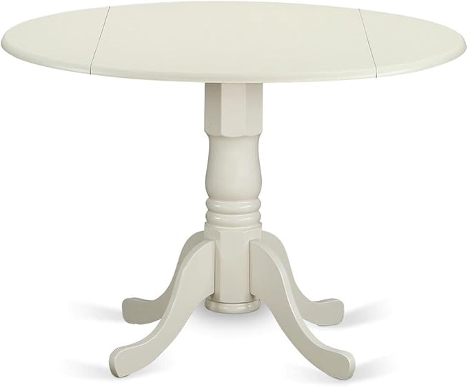 East West Furniture DMVA5-LWH-W 5 Piece Modern Dining Table Set Includes a Round Wooden Table with Dropleaf and 4 Kitchen Dining Chairs, 42x42 Inch, Linen White