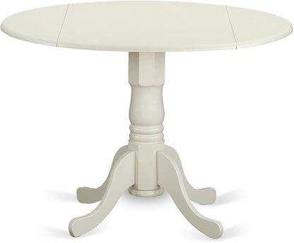 East West Furniture DMVA5-LWH-W 5 Piece Modern Dining Table Set Includes a Round Wooden Table with Dropleaf and 4 Kitchen Dining Chairs, 42x42 Inch, Linen White