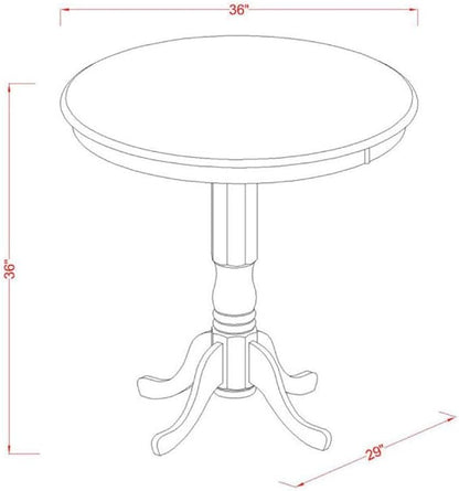 East West Furniture JAKE3-WHI-W 3 Piece Counter Height Dining Set for Small Spaces Contains a Round Wooden Table with Pedestal and 2 Kitchen Chairs, 36x36 Inch, Buttermilk & Cherry