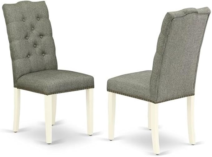East West Furniture X097EL207-9 9 Piece Dining Set Includes a Rectangle Dining Room Table with X-Legs and 8 Gray Linen Fabric Upholstered Parson Chairs, 40x72 Inch, Multi-Color