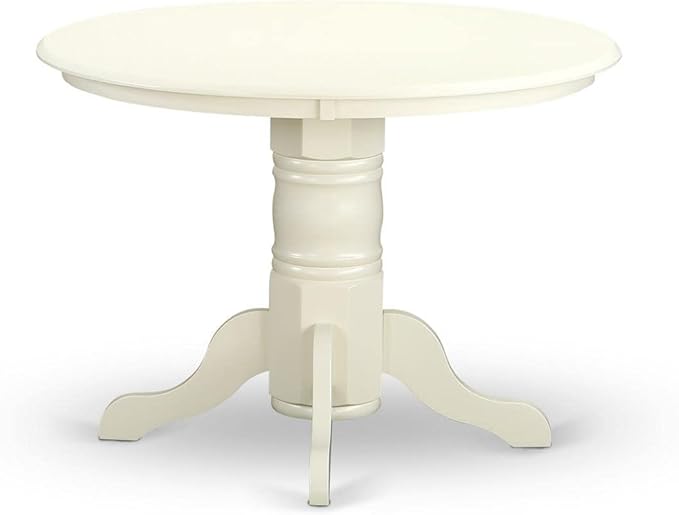 East West Furniture SHEN5-LWH-06 5 Piece Kitchen Table Set Includes a Round Dining Room Table with Pedestal and 4 Dark Shitake Linen Fabric Upholstered Chairs, 42x42 Inch, Linen White